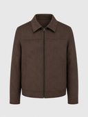 HiBro Men’s Dark Brown Suede Zip-Up Jacket